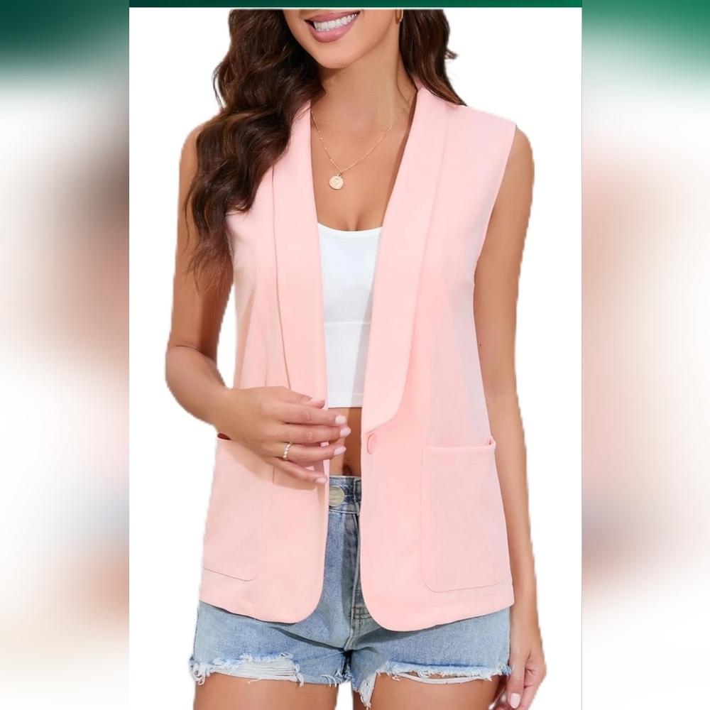 Women's Pink Sleeveless Blazer